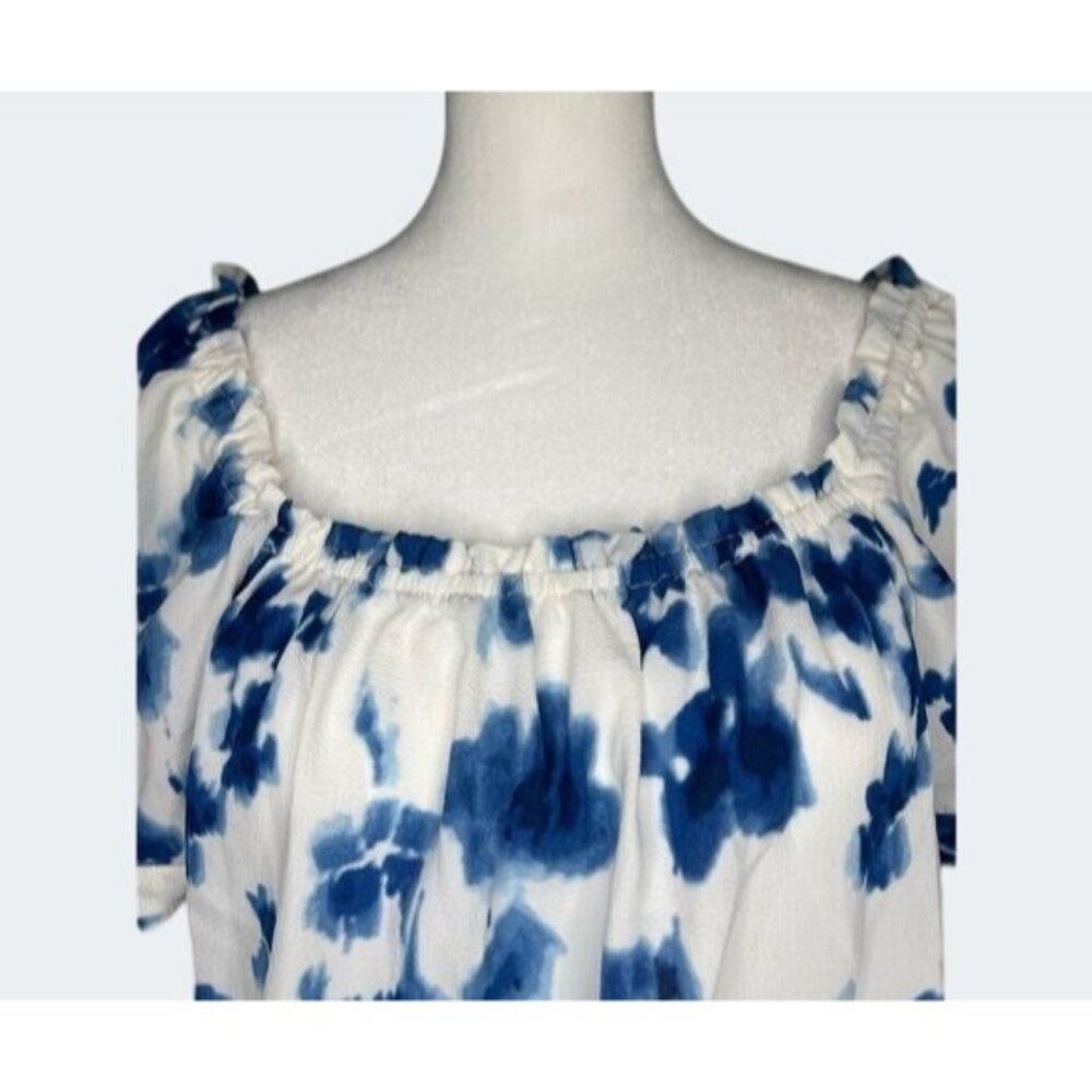 Michael Michael Kors Blue & White Floral Off-Shoulder Blouse Medium - Picture 8 of 12